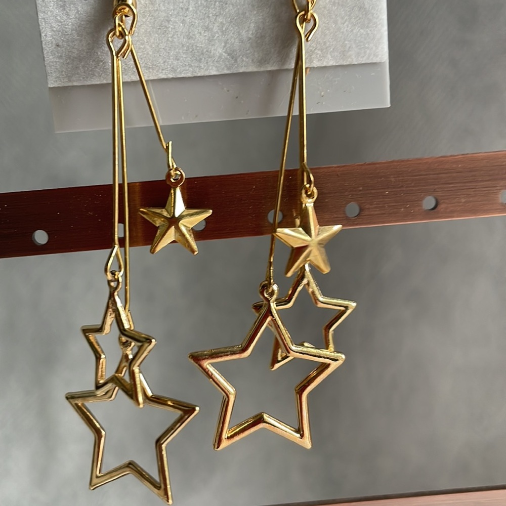 Vintage 1980s Shooting star earrings goldstone unused Christmas Holiday